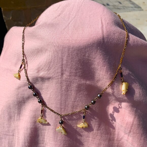 JEWELRY - 10in hand carved DOLPHIN shaped bone charm chain necklace, Alaska - Picture 2 of 8